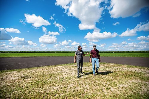 MIKAELA MACKENZIE / WINNIPEG FREE PRESS

Joe Gardiner (left) and Jace Guilford at the Field of Dreams baseball diamond near Clearwater, Manitoba on Thursday, Sept. 5, 2024. 

For Mike McIntyre story.
Winnipeg Free Press 2024