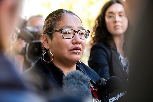 MIKAELA MACKENZIE / WINNIPEG FREE PRESS

Louise Menow, friend of William Ahmo, speaks to the media outside of the law courts on Friday, Sept. 6, 2024. 

For Chris story.
Winnipeg Free Press 2024