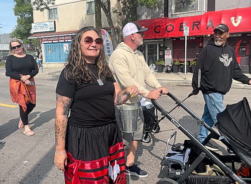 Maggie Macintosh / Free Press
Tahl East donned black and red on Saturday to pay tribute to the late Cathy Merrick and her tireless advocacy for missing and murdered Indigenous women and girls. 