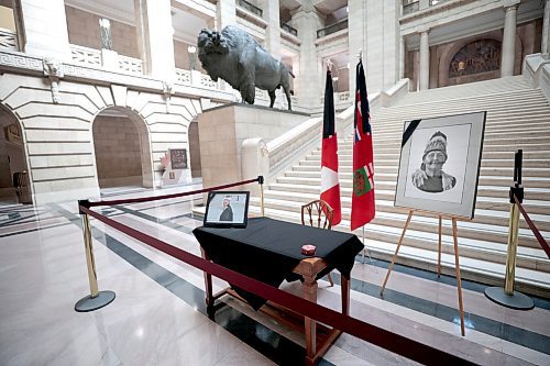 Ruth Bonneville / Free Press

Local - Merrick table Leg

A beautiful photo of AMC Chief, Cathy Merrick is set on a table along with another on an easel next to it along with two flags of Manitoba at the base of the grand staircase at the Legislative Building Monday.  The table is in preparation for a book of condolences for people to sign in the near future.  


Sept 9th,  2024