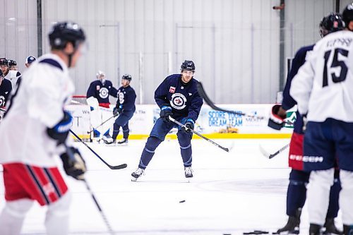 MIKAELA MACKENZIE / WINNIPEG FREE PRESS

Adam Lowry (17) during an informal preseason captain&#x573; skate at the Hockey For All Centre on Tuesday, Sept. 10, 2024. 

For Mike McIntyre story.
Winnipeg Free Press 2024