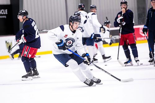 MIKAELA MACKENZIE / WINNIPEG FREE PRESS

Ville Heinola (14) during an informal preseason captain&#x573; skate at the Hockey For All Centre on Tuesday, Sept. 10, 2024. 

For Mike McIntyre story.
Winnipeg Free Press 2024