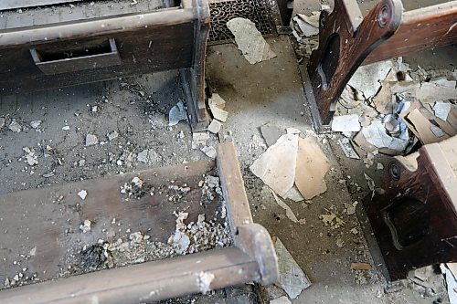 The floor is covered with rubble after years of vandalism and weathering. (Connor McDowell/Brandon Sun)