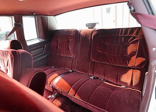 The maroon velour rear passenger seats of Mike Williams' 1987 Buick Regal Limited, at his home in Brandon's west end on Wednesday. (Michele McDougall/The Brandon Sun)