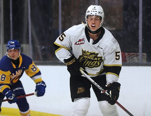 Brandon Wheat Kings defenceman Dylan Ronald makes his Western Hockey League debut against the Saskatoon Blades on Sept. 6 at Westoba Place. (Perry Bergson/The Brandon Sun)