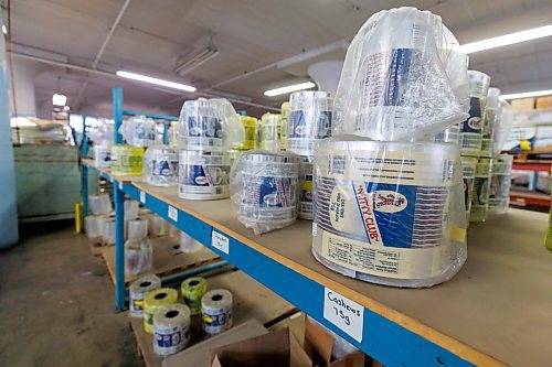 MIKE DEAL / FREE PRESS
Rolls of bags for various snacks line shelves in the packaging warehouse.
Nutty Club warehouse and packaging facility at 130 Galt Avenue where everything is getting ready to be put up for auction.
240910 - Tuesday, September 10, 2024.