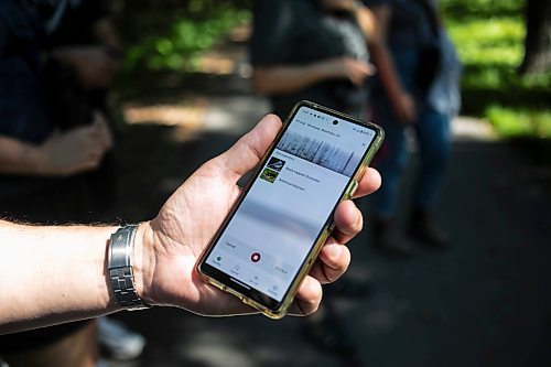 MIKAELA MACKENZIE / WINNIPEG FREE PRESS

Lyle Ford listens for bird calls with an app during the University of Manitoba Indigenous Birding Club&#x573; weekly birding walk on Friday, Aug. 30, 2024. 

For Eva story.
Winnipeg Free Press 2024