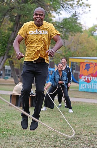 Jairo Nosquer from Colombia attempts to jump rope during Friday's event. (Matt Goerzen/The Brandon Sun)