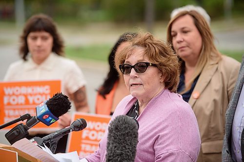 Mike Sudoma/Free Press
CUPE 204 president Margaret Schroeder speaks to media during a press conference held Friday morning in front of Concordia Hospital 
Sept 13, 2024
