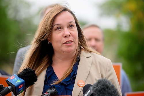 Mike Sudoma/Free Press
Elmwood Transcend NDP candidate Leila Dance speaks to media during a press conference held Friday morning in front of Concordia Hospital 
Sept 13, 2024
