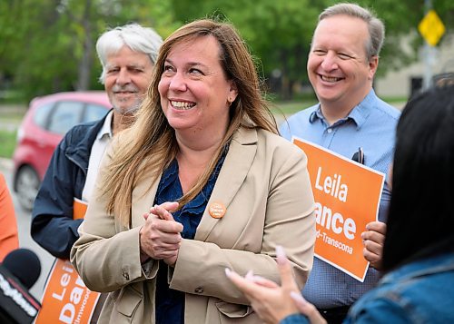 Mike Sudoma/Free Press
Elmwood Transcend NDP candidate Leila Dance receives applause from NDP party members and support after speaking to media during a press conference held Friday morning in front of Concordia Hospital 
Sept 13, 2024
