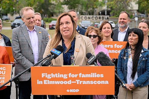 Mike Sudoma/Free Press
Elmwood Transcend NDP candidate Leila Dance speaks to media during a press conference held Friday morning in front of Concordia Hospital 
Sept 13, 2024
