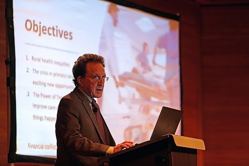 CBC Radio host Dr. Brian Goldman gives a talk about rural health care as part of Brandon University's J.R.C. Evans Lectureship on Saturday at the Lorne Watson Recital Hall. (Colin Slark/The Brandon Sun)