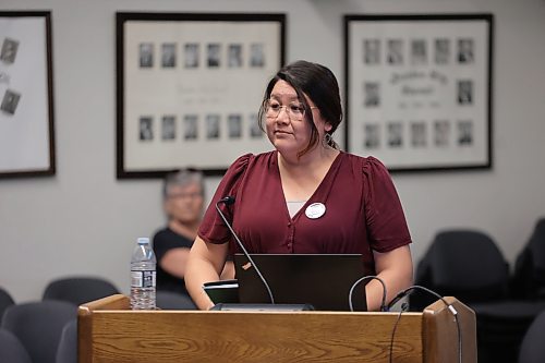 Brandon Urban Aboriginal Peoples' Council Indigenous community co-ordinator Natashia Marion gives an update on the organization's new 2024-2029 strategic plan and upcoming Truth and Reconciliation Week events at Brandon City Council's Monday meeting. (Colin Slark/The Brandon Sun)