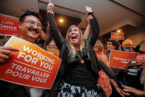 JOHN WOODS / FREE PRESS
Leila Dance celebrates with family and friends as she wins the Elmwood-Transcona by-election Monday, September 16, 2024. 

Reporter: chris