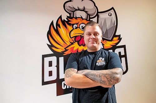 BROOK JONES / FREE PRESS
Thirty-year-old Eric Saniuk who is the owner of Blazing Chicken Shack is pictured at his restaurant at 392 Graham Ave., in Winnipeg, Man., Monday, Sept. 16, 2024. Saniuk hosted a grand opening Friday, Sept. 13, 2024.