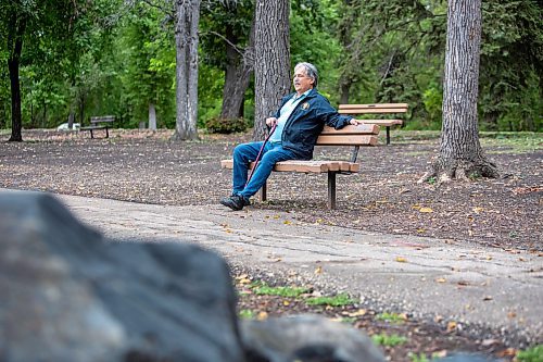 BROOK JONES / FREE PRESS
Lifelong St. Vital resident Laurier Gladue sits on a park bench as he watches Canada geese and ducks at the St. Vital Duck Pond in Winnipeg, Man., Monday, Sept. 16, 2024.