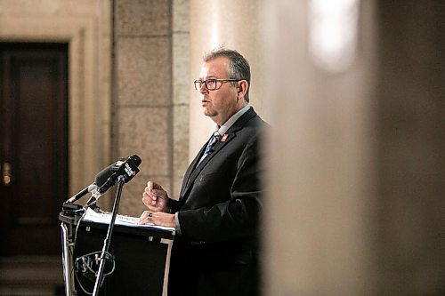 MIKAELA MACKENZIE / WINNIPEG FREE PRESS

Interim Progressive Conservative Leader Wayne Ewasko speaks to media after calling for a third-party investigation into &#x4b3;erious allegations&#x4e0;of bullying and harassment by Kinew from ousted MLA Mark Wasyliw at the Manitoba Legislative Building on Tuesday, Sept. 17, 2024.

For Carol story.
Winnipeg Free Press 2024