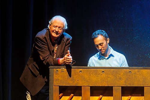 MIKE DEAL / FREE PRESS
David Sklar as Mitch (right) and Harry Nelken as Morrie (left) during the media cal for The Winnipeg Jewish Theatre&#x2019;s production of Tuesdays with Morrie which runs September 19-29. 
Reporter: Ben Waldman
240917 - Tuesday, September 17, 2024.