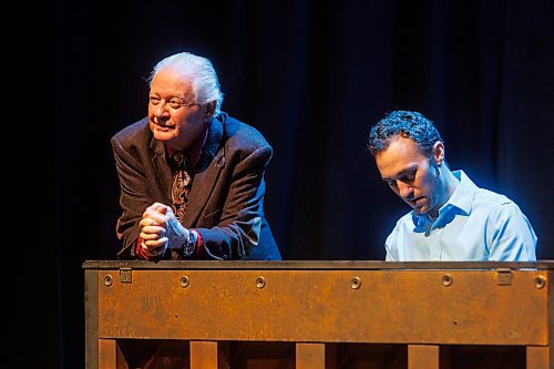 MIKE DEAL / FREE PRESS
David Sklar as Mitch (right) and Harry Nelken as Morrie (left) during the media cal for The Winnipeg Jewish Theatre&#x2019;s production of Tuesdays with Morrie which runs September 19-29. 
Reporter: Ben Waldman
240917 - Tuesday, September 17, 2024.