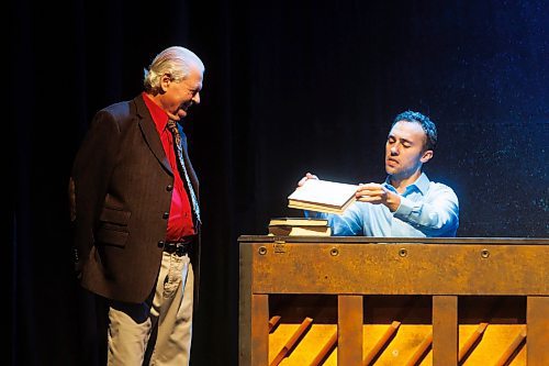 MIKE DEAL / FREE PRESS
David Sklar as Mitch (right) and Harry Nelken as Morrie (left) during the media cal for The Winnipeg Jewish Theatre&#x2019;s production of Tuesdays with Morrie which runs September 19-29. 
Reporter: Ben Waldman
240917 - Tuesday, September 17, 2024.