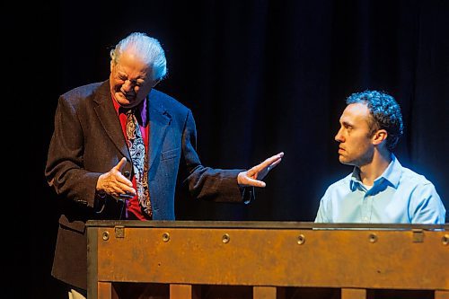 MIKE DEAL / FREE PRESS
David Sklar as Mitch (right) and Harry Nelken as Morrie (left) during the media cal for The Winnipeg Jewish Theatre&#x2019;s production of Tuesdays with Morrie which runs September 19-29. 
Reporter: Ben Waldman
240917 - Tuesday, September 17, 2024.