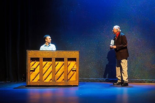 MIKE DEAL / FREE PRESS
(From left) David Sklar as Mitch and Harry Nelken as Morrie during the media cal for The Winnipeg Jewish Theatre&#x2019;s production of Tuesdays with Morrie which runs September 19-29. 
Reporter: Ben Waldman
240917 - Tuesday, September 17, 2024.