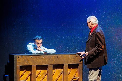 MIKE DEAL / FREE PRESS
David Sklar as Mitch (left) and Harry Nelken as Morrie (right) during the media cal for The Winnipeg Jewish Theatre&#x2019;s production of Tuesdays with Morrie which runs September 19-29. 
Reporter: Ben Waldman
240917 - Tuesday, September 17, 2024.