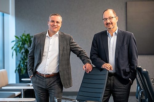 MIKAELA MACKENZIE / WINNIPEG FREE PRESS

Evan Johnston, Wawanesa's incoming president and CEO (left), and Jeff Goy, Wawanesa Insurance's current president and CEO, at their Winnipeg headquarters on Wednesday, Sept. 18, 2024.

For Gabby story.
Winnipeg Free Press 2024