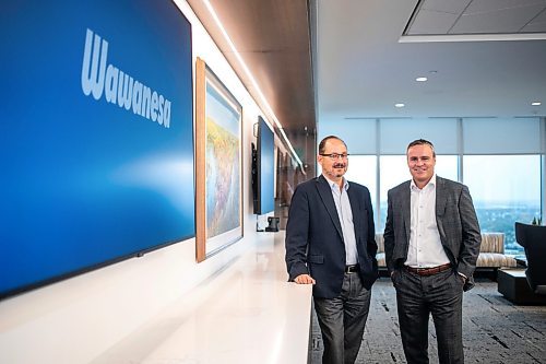 MIKAELA MACKENZIE / WINNIPEG FREE PRESS

Jeff Goy, Wawanesa Insurance's president and CEO (left), and Evan Johnston, Wawanesa's incoming president and CEO, at their Winnipeg headquarters on Wednesday, Sept. 18, 2024.

For Gabby story.
Winnipeg Free Press 2024