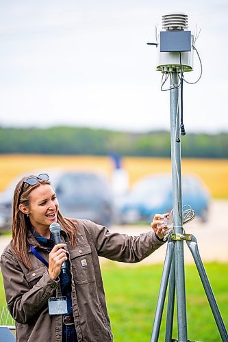 NIC ADAM / FREE PRESS
Emili Innovation Farms manager Leanne Koroscil gives a presentation on various sensors designed to show farmers how their fields are doing remotely at Innovation Farms Tuesday.
240826 - Monday, August 26, 2024.

Reporter: Gabby