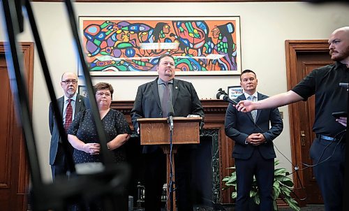 Ruth Bonneville / Free Press

Local - NDP Bushie and members

NDP MLA, Ian Bushie Keewatinook. Minister of Municipal and Northern Relations,  makes a statement to the media and answers  questions in his office at the Legislative Building Thursday.  

Other NDP MLA's stand next to him and also make comments regarding the removal of  Mark Wasyliw from party earlier this week, including: 
Caucus Chair, MLA Mike Moyes, 
Billie Cross Seine River,
Mike Moroz  River Heights 


Sept 18th,  2024L