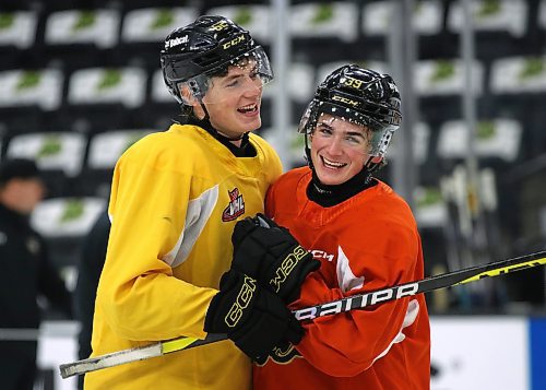 Brandon Wheat Kings forwards Nick Johnson, left, and Easton Odut share a laugh after their final practice prior to today’s Western Hockey League opener against the Moose Jaw Warriors this evening at Westoba Place. (Perry Bergson/The Brandon Sun)
Sept. 19, 2024