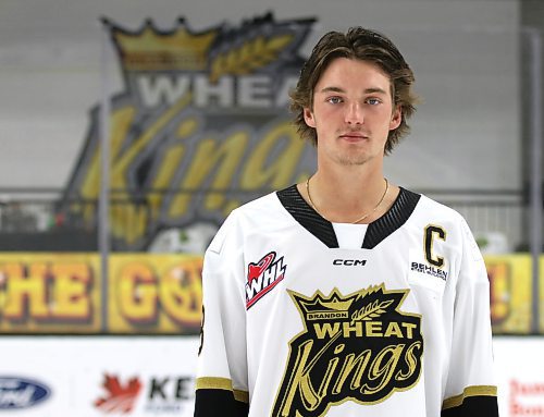 Newly named Brandon Wheat Kings captain Quinn Mantei wears his jersey with the C for the first time after the team found out the news on Thursday afternoon. (Perry Bergson/The Brandon Sun)
Sept. 19, 2024