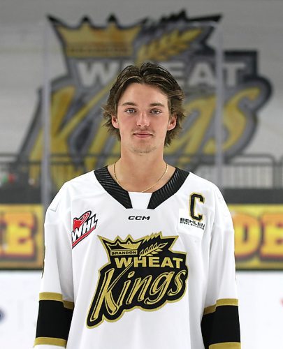 Newly named Brandon Wheat Kings captain Quinn Mantei wears his jersey with the C for the first time after the team found out the news on Thursday afternoon. (Perry Bergson/The Brandon Sun)
Sept. 19, 2024