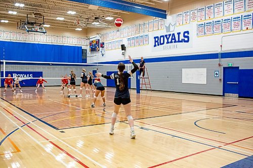 BROOK JONES / FREE PRESS
The Lord Selkirk Royals varsity girls volleyball team earned a victory over the visiting Mennonite Brethren Hawks in three straight sets (25-9, 25-11, 25-12-) in KPAC Tier 1 volleyball action at the Selkirk Comp in Selkirk, Man., Wednesday, Sept. 18, 2024. Pictured: Selkirk Royals Victoria McPherson serves the volleyball.