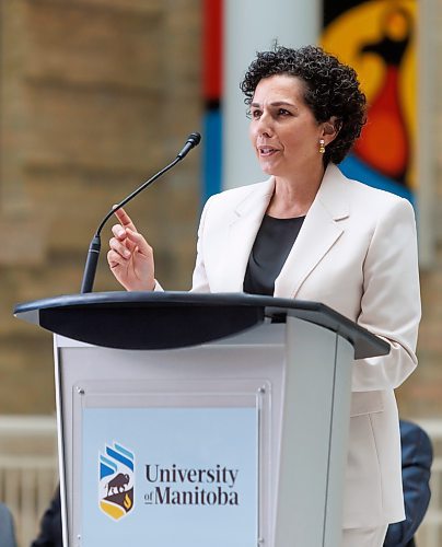 MIKE DEAL / FREE PRESS
The UofM&#x2019;s Dean of Dentistry, Dr.&#xa0;Anastasia Kelekis-Cholakis, speaks during the event announcing the new state-of-the-art, 33,770 sq. ft.&#xa0;dental&#xa0;clinic and education centre at the Dr. Gerald Niznick College of Dentistry is under construction.
240920 - Friday, September 20, 2024.