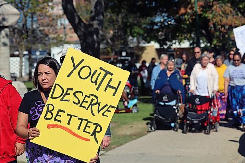 Lisa Noctor leads the Grandmother's Walk from Princess Park on Friday afternoon. The walk was held to raise awareness about sexual exploitation of youth. (Connor McDowell/Brandon Sun)