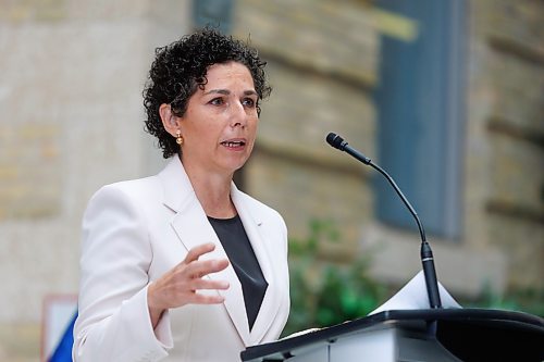 MIKE DEAL / FREE PRESS
The UofM&#x2019;s Dean of Dentistry, Dr.&#xa0;Anastasia Kelekis-Cholakis, speaks during the event announcing the new state-of-the-art, 33,770 sq. ft.&#xa0;dental&#xa0;clinic and education centre at the Dr. Gerald Niznick College of Dentistry is under construction.
240920 - Friday, September 20, 2024.