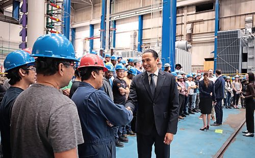 Ruth Bonneville / Free Press

LOCAL - NDP energy

Premier Wab Kinew holds media conference regarding new energy funding at PTI Transformers, with many of PTI  workers in attendance Friday.

Also in attendance with the Premier: Finance Minister Adrien Sala
Environment and Climate Change Minister Tracy Schmidt and 
George Partyka Jr., CEO, PTI Transformers.

See story by Carol 

Sept 20th,  2024L