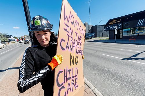 MIKE DEAL / FREE PRESS
Arleen Kehler, a single mom in the trades says she was forced to leave her job earlier this year and go on EIA because she wasn&#x2019;t able to find accessible care before and after school for her three kids. She said she gets so frustrated, she&#x2019;s gone out on Portage with her hard hat and a sign that says women in trades can&#x2019;t work. 
Reporter: Malak Abas
240920 - Friday, September 20, 2024.