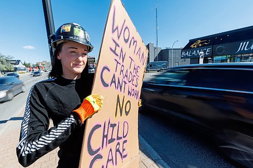 MIKE DEAL / FREE PRESS
Arleen Kehler, a single mom in the trades says she was forced to leave her job earlier this year and go on EIA because she wasn&#x2019;t able to find accessible care before and after school for her three kids. She said she gets so frustrated, she&#x2019;s gone out on Portage with her hard hat and a sign that says women in trades can&#x2019;t work. 
Reporter: Malak Abas
240920 - Friday, September 20, 2024.