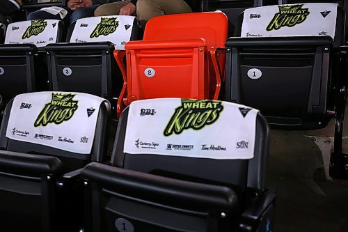 20092024
A single orange seat, which is located in section 112, row K and designated as seat 2, at Westoba Place is meant to serve as a commemorative gesture to honour the spirits and lives lost to historical violence, residential schools and the Sixties Scoop, as well as to raise awareness of Missing and Murdered Indigenous Women. 
(Tim Smith/The Brandon Sun)