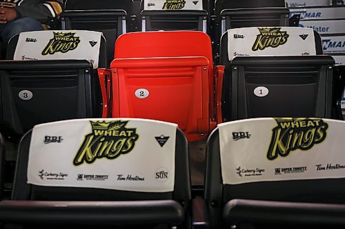 20092024
A single orange seat, which is located in section 112, row K and designated as seat 2, at Westoba Place is meant to serve as a commemorative gesture to honour the spirits and lives lost to historical violence, residential schools and the Sixties Scoop, as well as to raise awareness of Missing and Murdered Indigenous Women. 
(Tim Smith/The Brandon Sun)