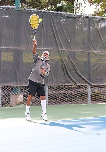 Ramjit Mann serves the ball during the Wheat City Tennis Club's annual Pie Tournament on Saturday afternoon. (Perry Bergson/The Brandon Sun)
Sept. 21, 2024