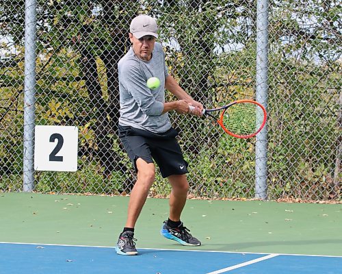 Nick Onischuk keeps his eye on the ball as he prepares for his return during the Wheat City Tennis Club's annual Pie Tournament on Saturday afternoon. (Perry Bergson/The Brandon Sun)
Sept. 21, 2024