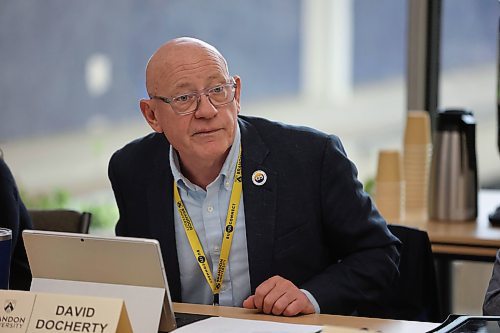 Brandon University president David Docherty presents his report to board members during the Board of Governors regular meeting on Saturdayt morning. (Abiola Odutola/The Brandon Sun)