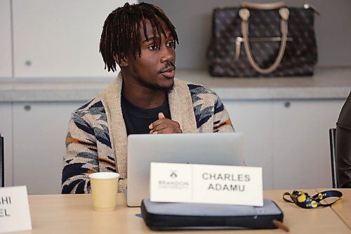 Brandon University Student Union president Charles Adamu shares concerns in 24-hour/week work restrictions for international students during the university';s Board of Governors regular meeting on Saturday morning. (Abiola Odutola/The Brandon Sun)