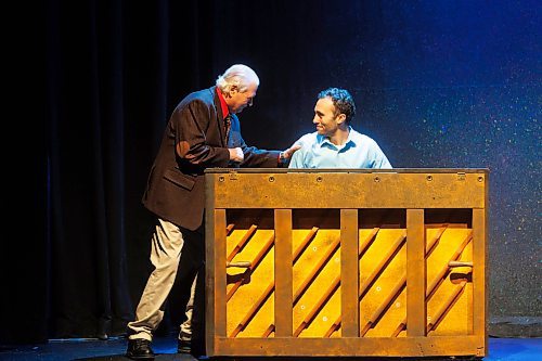 MIKE DEAL / FREE PRESS
David Sklar as Mitch (right) and Harry Nelken as Morrie (left) during the media cal for The Winnipeg Jewish Theatre&#x2019;s production of Tuesdays with Morrie which runs September 19-29. 
Reporter: Ben Waldman
240917 - Tuesday, September 17, 2024.