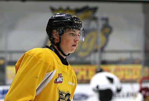 Brandon Wheat Kings forward Nick Johnson, who stands six-foot-two and weighs 200 pound, is the third heaviest player on the team and tied for sixth tallest. He was injured during a game in Regina on Saturday and will be out of the lineup for a while. (Perry Bergson/The Brandon Sun)
Sept. 23, 2024